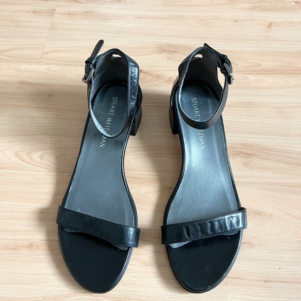 Stuart Weitzman Simple Ii Block Heel Leather Sand… - image 1